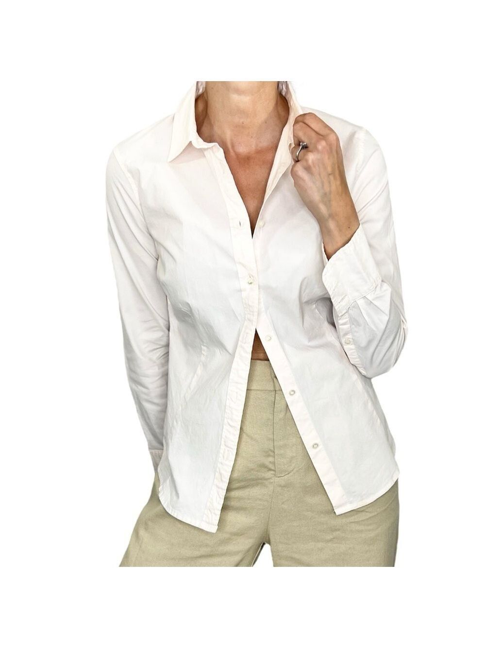 J Crew 360 cotton blend pale pink tailored fitted button up long sleeve blouse 6